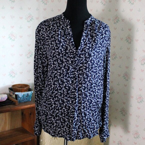 Gap Navy Blue Floral Blouse, Small - Picture 1 of 11